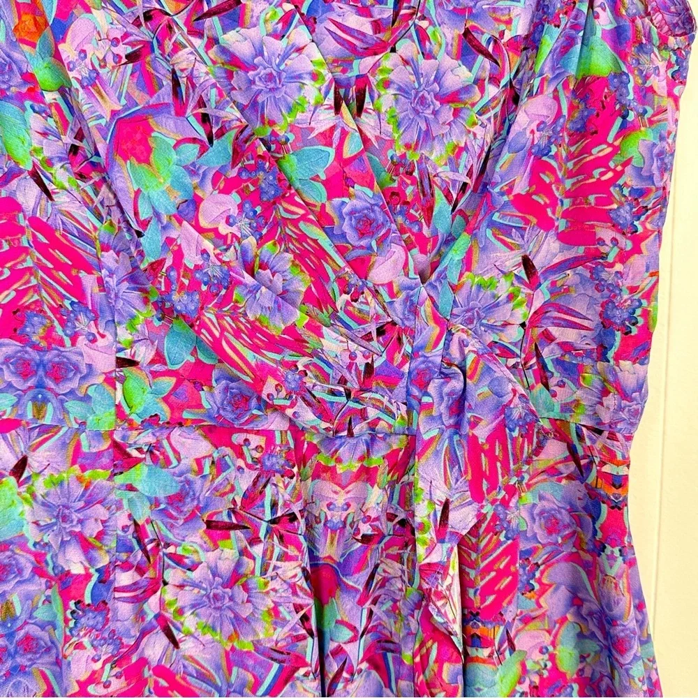Nanette Lepore Abstract Colorful Faux Wrap  100% Silk Dress Women’s Size 2🌸